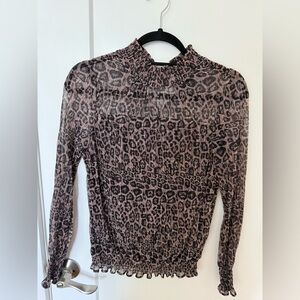 Leopard Print Sheer Long Sleeve Top
